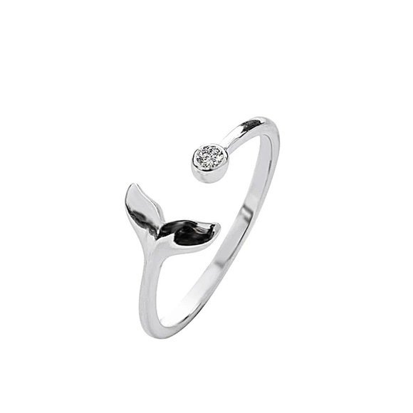 Sterling Silver Crystal Mermaid Tail Open Ring - Picture 3 of 7